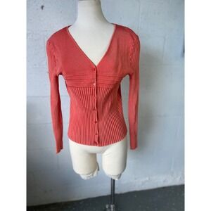 bellini coral ribbed knit button front‎ cardigan sweater women's XL